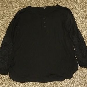 Black soft long sleeve crochet sleeve top